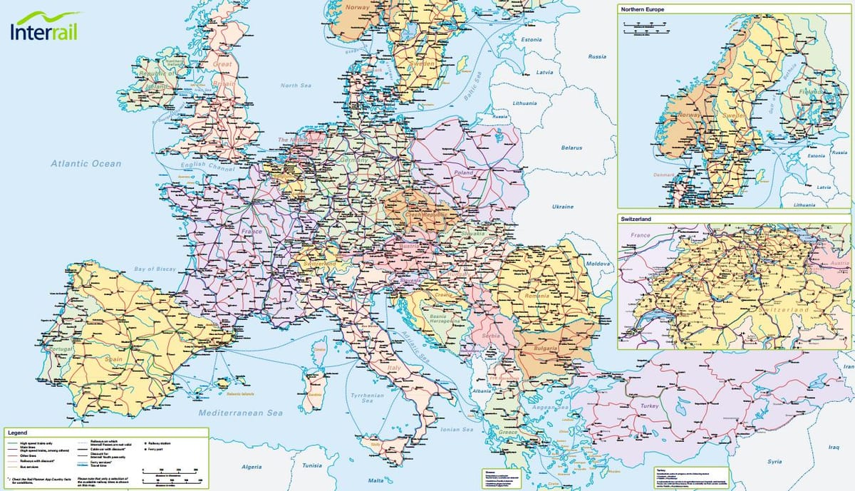 χάρτης της κάρτας interrail, ελβετία