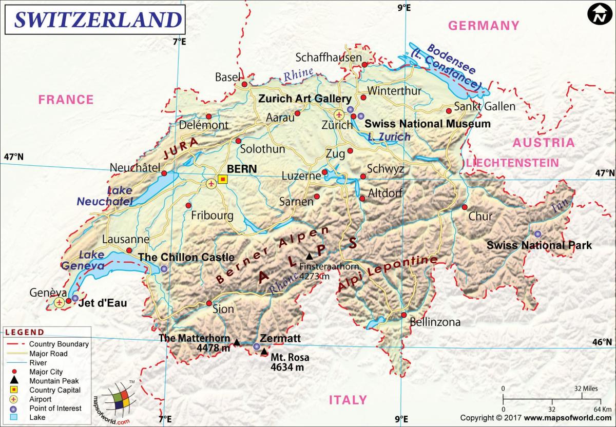 χάρτης των αερολιμένων στην ελβετία