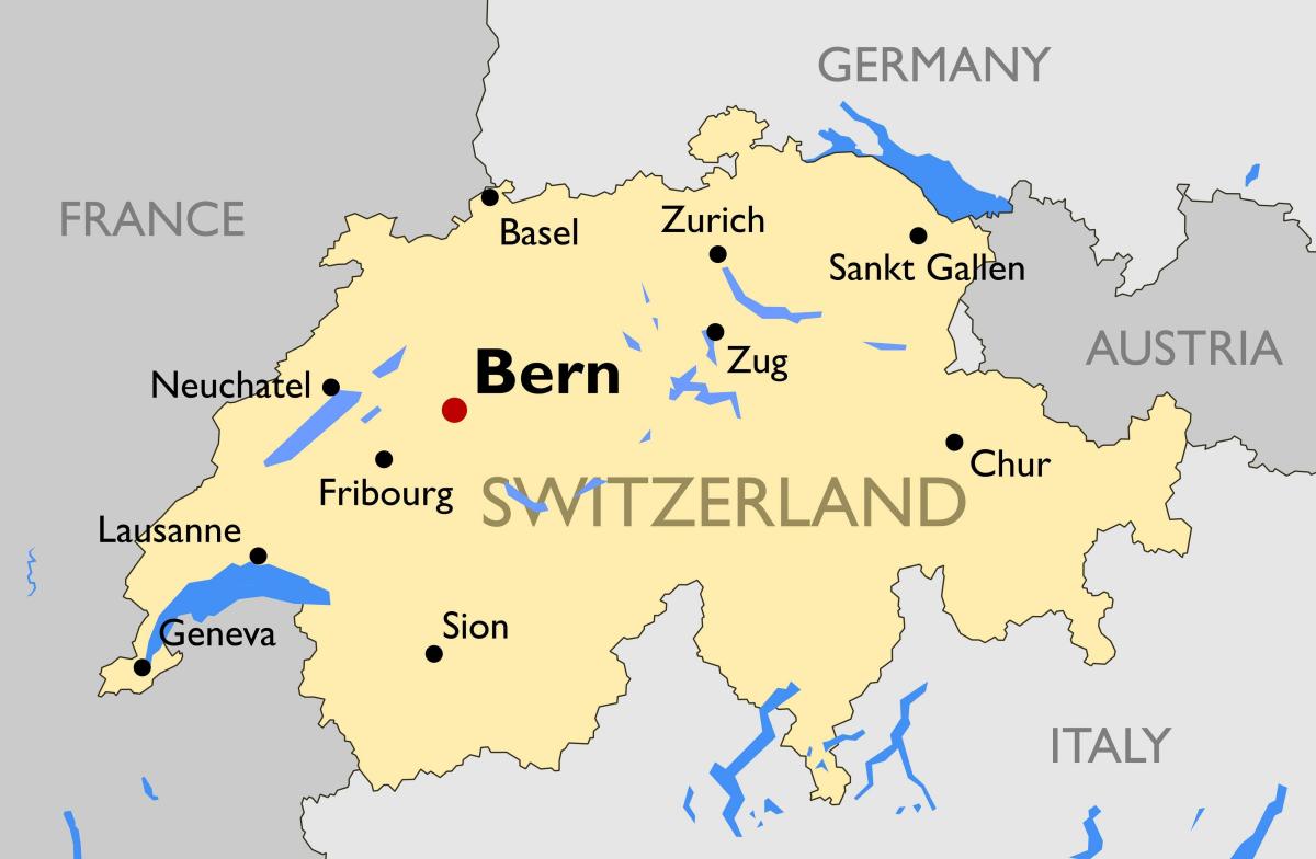 χάρτης της ελβετίας με μεγάλες πόλεις