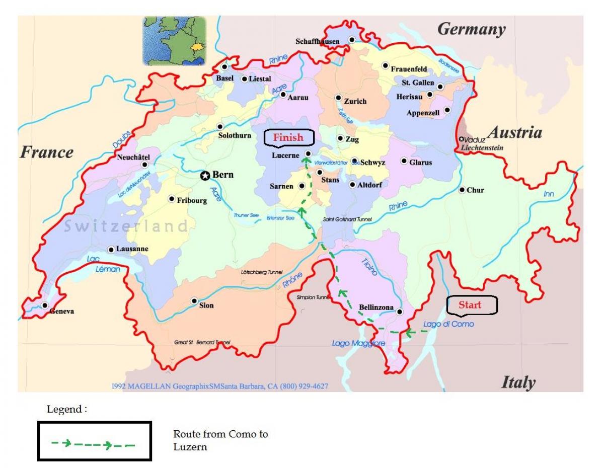 δρόμο χάρτη της λουκέρνης στην ελβετία