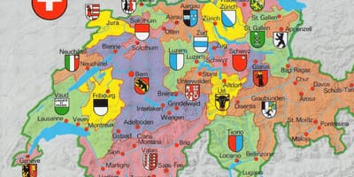 Χάρτης της ελβετίας με τα τουριστικά αξιοθέατα