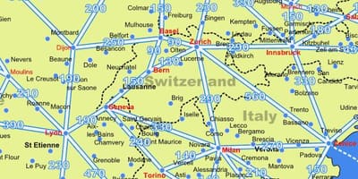 Χάρτης της ελβετίας χάρτης με τις αποστάσεις