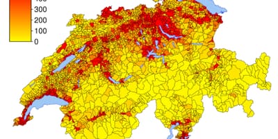 Ελβετία πυκνότητα πληθυσμού χάρτης