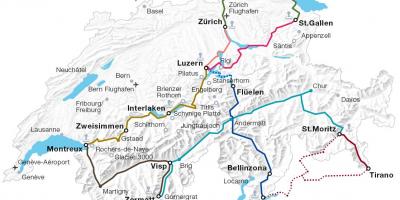 Ελβετία σιδηροδρομικό χάρτη της διαδρομής